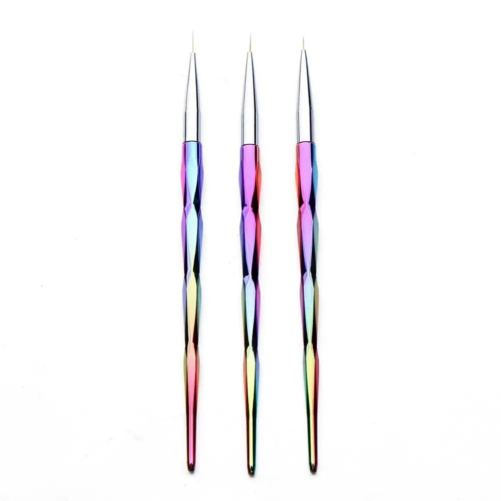 3Pcs Fine Nail Art Liner Brush Set, Iridescent Handle Nail Striper Brushes, Thin Detail Drawing Pens for Gel Polish French Manicure Intricate Designs