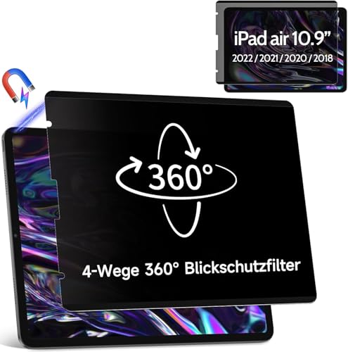 Magnetyczny filtr prywatyzujący 360°, kompatybilny z iPad Air 5.Generation 2022 i iPad Air 4 2020 10,9" i iPadem Pro 11 (2022-2018), zdejmowany, antyodblaskowy, niebieskie światło, prywatność, ochrona