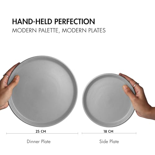 Image of Ceramic 21 Piece Dinner Set | Pebble Grey | Bone-Ash Free, Lead Free | Microwave, Oven, Dishwasher Safe | (Pebble Grey, 21 Piece Dinner Set)