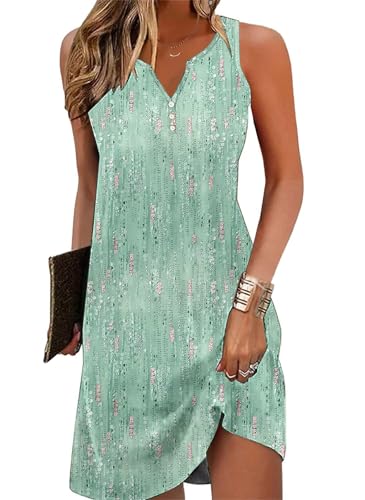 Image of Ladlop Summer Dresses for Women 2026 Beach Loose Casual A Line Dress Sleeveless V-Neck Sundress with Pockets