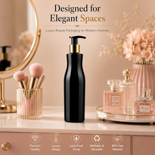 Image of Prakash Empty Plastic Trophy Pump Bottles Dispenser 500ml Portable Shampoo Lotion Hand Bottle (Black Trophy Golden Pump 500ML, Pack of 6)