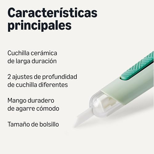Miniatura 2 de Amazon Basics Cúter Con Hoja De Cerámica, 1,9 X 1,9 X 14,0cm, Paquete De 1, Verde