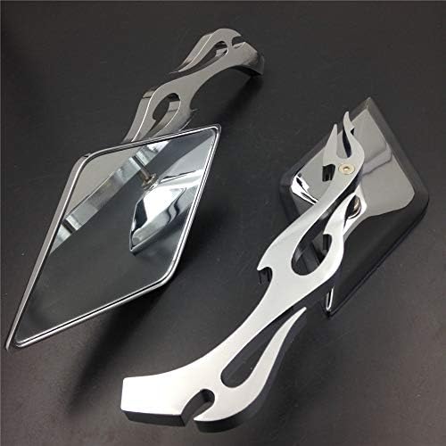 HTTMT MT336-CD Diamond Flame Stem Mirrors Compatible with Harley Davidson Or Metric Bike Chromed