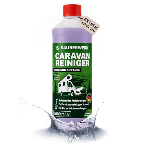 SauberWerk - Profi Wohnwagen & Wohnmobil Reiniger für Aussen (1L Konzentrat) inkl. Versiegelung - Caravan-Reinigungsmittel & Reiniger (hochwirksam) - WoMo WoWa & Boot Reinigung für 50 Anwendungen