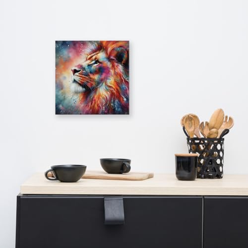 Toile lion aquarelle carrée pour illuminer le mur de votre salon cosy