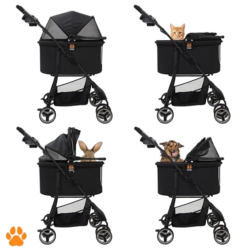 Modell CECE 2 in 1 Hundebuggy und Transportbox für Hunde | Faltbare Hundebox mit Extrakorb für Einkäufe oder Tierbedarf | Nutzung als Hundewagen oder sicherer Tragekorb – Schwarz-Melange