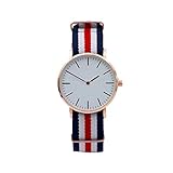 SIMPLE CLASSIC CASUAL DESIGN: erschwinglich lässiges Design, Leinenband, Rund großes Zifferblatt Kleid Uhr mit goldfarbenem Edelstahlgehäuse mit weißem Zifferblatt, Einfachheit der Business Casual