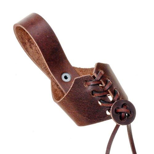 Pera Peris Geschnürter Trinkhornhalter aus weichem Leder für Mittelalter und Wikinger-Trinkhörner Größe Small, Farbe braun