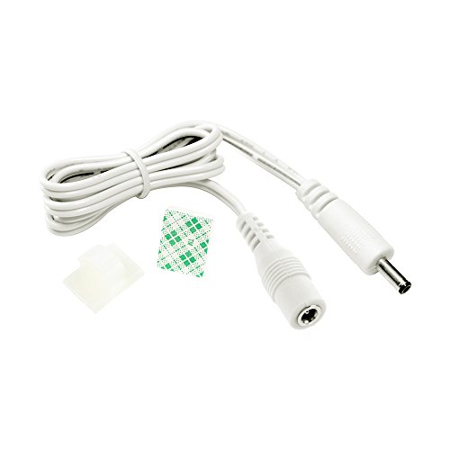 Image of EShine Extension Cable - Male to Female, 3.5mm x 1.35mm, for LED Under Cabinet Lighting with Wire Clips (Cable Length 20 in, White)