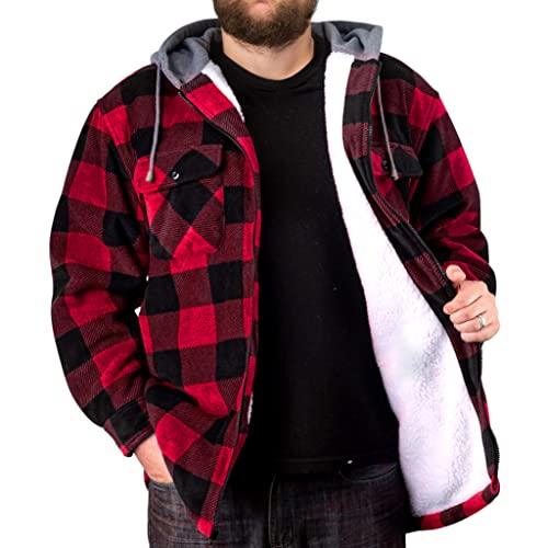 TrailCrest Men's Warm Sherpa Lined Hoodie Fleece Shirt Jacket, Classic Zip Up Buffalo Plaid (Regular and Big & Tall Sizes)3