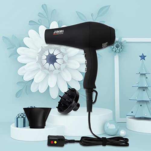 1875W Jinri Professional Tourmaline Hair Dryer, Infrared Hair Dryer, Negative Ion Salon Hair Dryer, Low Noise Hair Dryer, With Comb Diffuser And Concentrator,2 Speed & 3 Heat Settings Black #TOP6