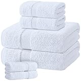 White Bath Towel Set of 6 - 100% Cotton Highly Absorbent Towels for Bathroom, 2 Luxury Bath Towels 650GSM, 2 Hand Towels, 2 Washcloths