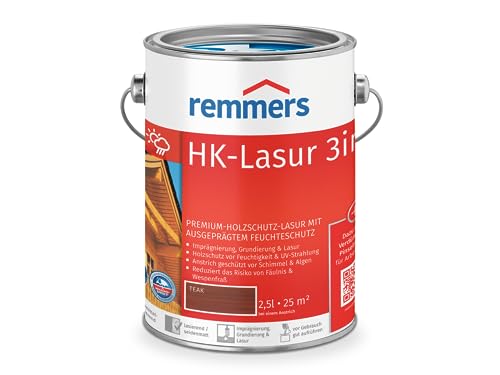 Remmers HK-Lasur 3in1 teak, 2,5 Liter, Holzlasur aussen, 3facher Holzschutz mit Imprägnierung + Grundierung + Lasur, Feuchtigkeit- und UV-Schutz
