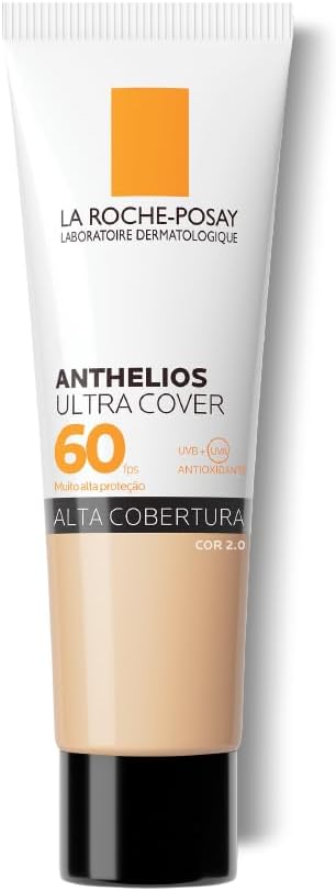 La Roche-Posay, Ultra Cover, Protetor Solar com Cor e Performance de Maquiagem, 12h de cobertura de base em uma única camada, Textura Fluida, Oil free, Toque Seco, FPS60, 30g