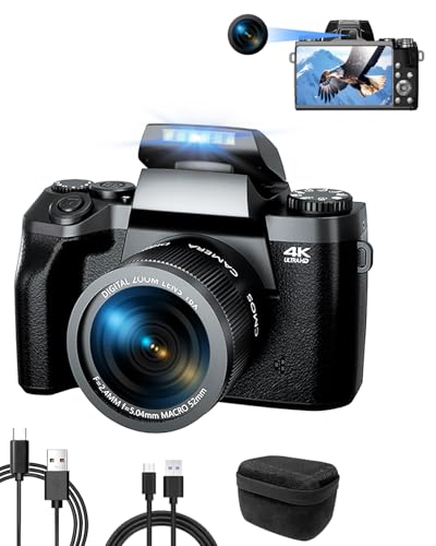 Ade Cámara Digital 4K 64MP Cámara de Fotos, con Pantalla táctil de 4.0', Zoom Digital 16X Cámara compacta con Lente Gran Angular y Macro, WiFi, Bolsa para cámara, Cámara Dual