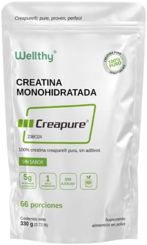 Wellthy Creapure® Creatine Monohydrate 330 gr. 100% Pure. Only 1 Ingredient Creapure® German Creatine. Vegan, Sugar Free, 66 Servings, 5g Per Serving, Includes Scoop. Pure. Proven. Perfect. - 1