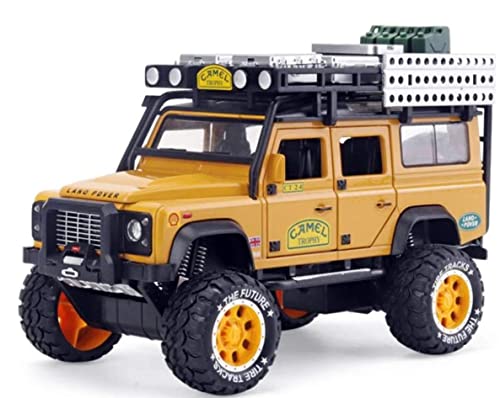 Image of 1:28 Scale Die-Cast Metal Camel Trophy Defender with 6 Openable Doors,Music,Lights & Pull Back Action【3 Yrs & Up】【Pack of 1】 (Yellow)