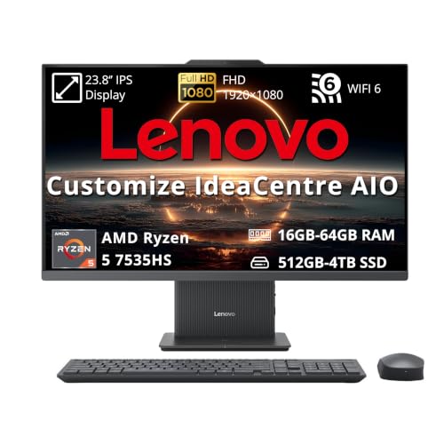 Image of Customized Desktop, Created Using Lenovo IdeaCentre AIO 3 23.8 inch FHD All-in-One Desktop, Ryzen 5 7535HS, 16GB /32GB /64GB RAM, 512GB /1TB /2TB /4TB SSD, Wireless Keyboard&Mouse, Win 11 Pro, Gray