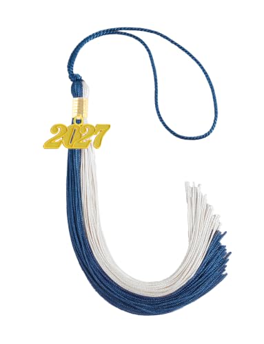 Image of Navy Blue and White Graduation Tassel 2027 for Grad Cap