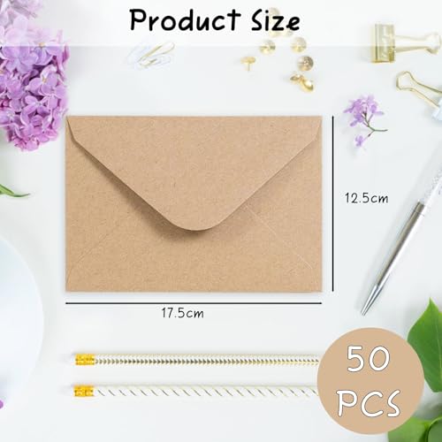 50 Stück Braun Briefumschläge, 120 g/m², B6 Briefumschläge für Geburtstagskarten, Hochzeitseinladungen, Einladungen,Weihnachtskarten, 12,5 x 17,5 cm