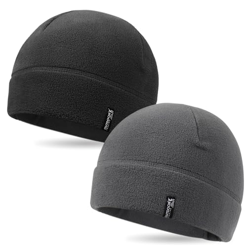 Tactical Fleece Cap Winter Warm Beanie Multi-Season Watch Cap Military Army 2 Pack, Black+Grey, One Size-2 Pack