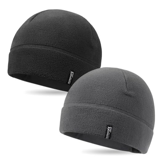 Tactical Fleece Cap Winter Warm Beanie Multi-Season Watch Cap Military Army 2 Pack, Black+Grey, One Size-2 Pack