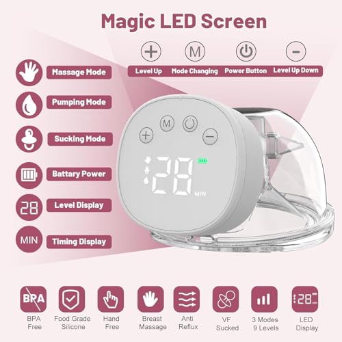Image of MISK Wearable Electric Breast Pump For Feeding Mothers, 3 Modes & 9 Levels, Digital Screen with Pause Function, 1200 mAh Battery, 210 ML Milk cup, Compact Portable & Skin friendly BPA Free