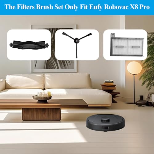 Image of Replacement Parts for Eufy X8 Pro Robot Vacuum Series - Includes 1 Rolling Brush, 2 Side Brushes, 4 Filters, 2 Mop Cloths - Durable and Reusable Accessories for Eufy X8 Pro Robot Vacuum Cleaner
