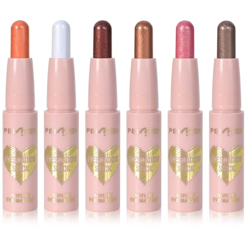 6pcs Sombras de Ojos en Barra, Juego de Lápiz de Sombra de Ojos Mate, Eye Shadow Stick en Crema, Brillante Eyeshadow Crayon, Set de Sombras de Ojos Brillantes de Larga Duración a Prueba de Agua