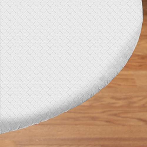 Covers For The Home Deluxe Elastic Edged Flannel Backed Vinyl Fitted Table Cover - Quilted White Pattern - Large Round - Fits Tables Up To 45" - 56" Diameter #TOP3
