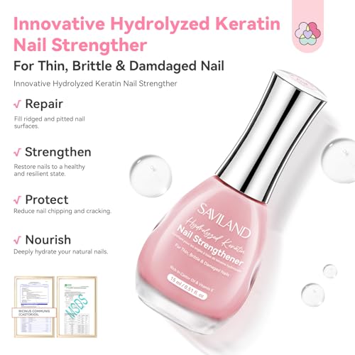 Image of SAVILAND Nail Strengthener: Sheer Pink Natural Concealer Foundation Polish Air Dry Nail Growth for Damaged Nails Repair Weak & Thin Nails Nail Care with Castor Oil & Vitamin E 15ml Women Gift