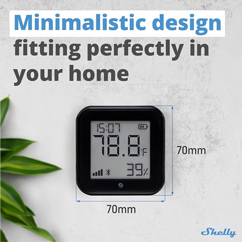 Shelly H&T Gen3 Black | Wi-Fi and Bluetooth Smart Temperature & Humidity Sensor with Remote App Control & Monitoring | Smart Scenes | Notification Alerts | LCD Display | Free Data Storage Export