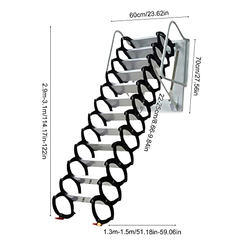 Tfcfl Wall Mounted Folding Ladder 2.9-3.1M 12 Steps Home Attic Stairs Pull Down Retractable Loft Ladder Stairs Al-Mg Alloy Attic Access Ladder (Black) #TOP3
