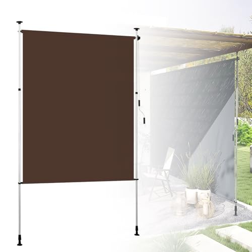 MBBTAG Tenda da Sole Verticale per Esterni, Tenda da Sole Verticale con Manovella Senza Fori, Protezione della Privacy, Altezza Regolabile 215-310 cm, per Terrazza e Balcone(Marrone,Long 1.5m)