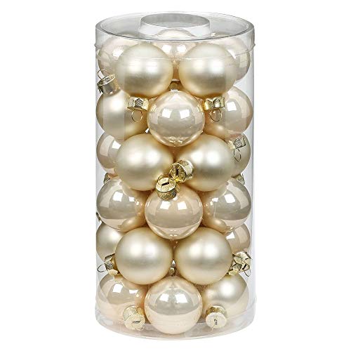 Weihnachtskugeln Glas 4cm, 30 Stück Christbaumkugeln Deko Weihnachten Farbe: Perle - Champagner