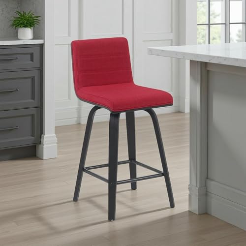 Vienna Modern Counter Height Swivel Bar Stool with Red Upholstered Seat and Brushed Wood Frame Set of 2 by Armen Living - Used condition - Image 2