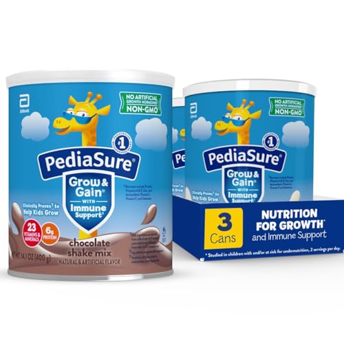 PediaSure Grow & Gain with Immune Support Shake Mix Powder, 23 Vitamins & Minerals, 6g Protein, Non-GMO, Gluten-Free, Chocolate, 14.1 oz Can, Pack of 3-24 servings