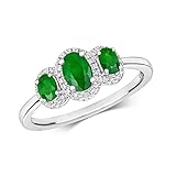 Stunning 9ct White Gold Ladies Trilogy Diamond Ring Brilliant Cut 0.12 Carat H-I - I1 with Emerald WJS2215RSM