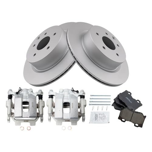 Image of TRQ Rear Brake Pad and Rotor Set Ceramic G Coated Rotors Calipers | For 2011-2013 Infiniti G37 2010-2017 Nissan 370Z