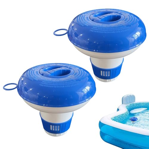 2 dispensadores de cloro flotantes para piscina, dispensador de tabletas de cloro con anillo de tracción, tabletas flotantes de piscina, flotador de bañera de hidromasaje y natación