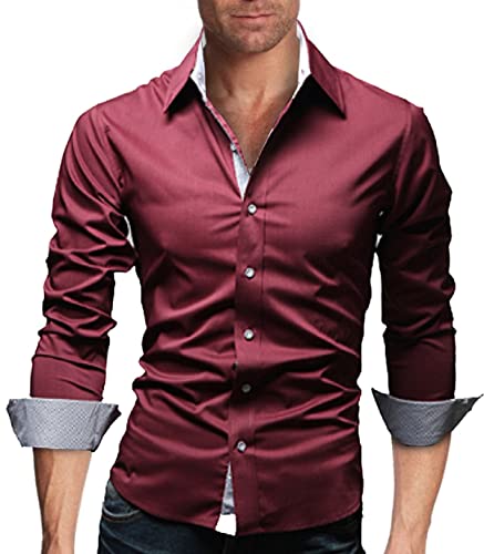 Camisas Sociais Masculinas de Botão Casual de Manga Comprida Slim Fit Preto GG