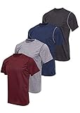 Reset Paquete de 4 camisas de entrenamiento para hombre, rendimiento atlético activo de cuello redondo camisetas de gimnasio - gris - Large