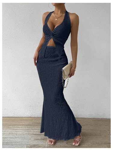 Image of SOLY HUX Women's Two Piece Outfits Twist Front Halter Cami Tops and Skirt Summer Set