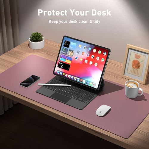 Image of Aothia Leather Desk Pad Protector, Mouse Pad, Office Mat, Non-Slip PU Leather Blotter, Laptop Pad, Waterproof Writing Pad for Office and Home (Dark Pink, 23.6 inch x 13.7 inch)