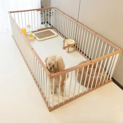 Tcrciuk ペットケージ 犬 大型犬 サークル ペットフェンス プレイサークル 多機能 DIY カタチ変更可 折り畳み式 ドア付き 組み立て簡単 工具不要 中大型犬用室内室外兼用 全成長期使用 安全柵 (ライトブラウン(スタンダード版),12枚パック