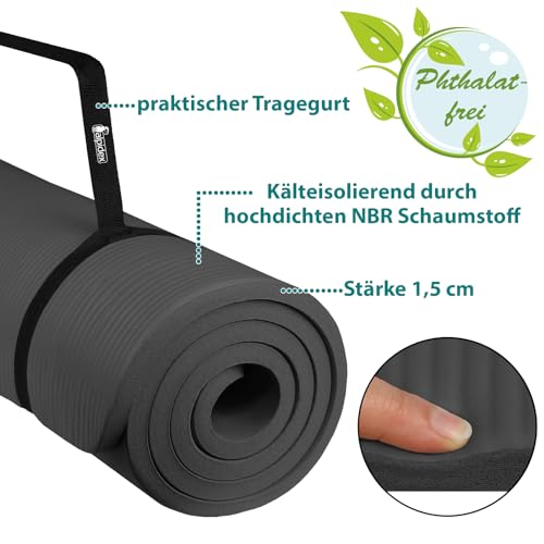 ALPIDEX Yogamatte Extra Dick 1,5 cm Gymnastikmatte 3 Größen E-Book rutschfest Phthalatfrei Fitness Matte Turnen Pilates Sport Physio HIIT Yoga Trainingsmatte Isomatte, Anthracite, 190 x 80 x 1.5 cm