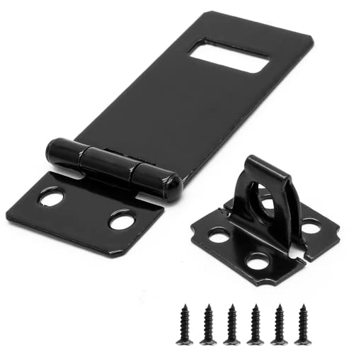 Image of Biaungdo 2 Inch Padlock Hasp, Black, 4 Pcs Door Slide Latch Lock | Security Door Clasp, Painted Iron Gate Bolt Lock Hasp, With Screws, For Door Gate, Home, Garden, Yard