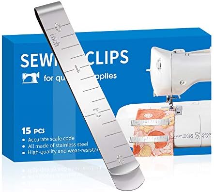 Sewing Clips Pack of 15 Stainless Steel Hemming Clips 3 Inches Measurement Ruler Quilting Supplies for Fabric Clips, Pinning and Marking Accessories
