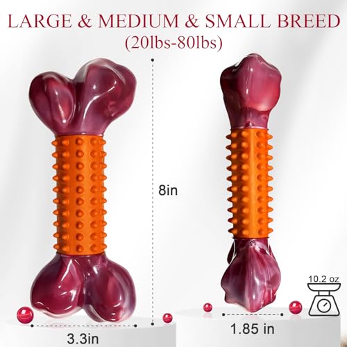 Apasiri 3-Pack Tough Dog Toys for Aggressive Chewers: Peanut Butter Flavored Long Lasting Dog Bones, Heavy Duty Nylon & Rubber Dog Chew Toys to Keep Them Busy, Medium & Large Breed, Orange — view 4