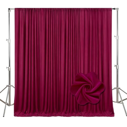 Image of 10ft x 10ft Burgundy Backdrop Curtains for Parties, Polyester Fabric Backdrop Drapes with Rod Pockets for Weddings, Birthday, Halloween, Photography, Christmas Party Background Curtain, 2 Panels
